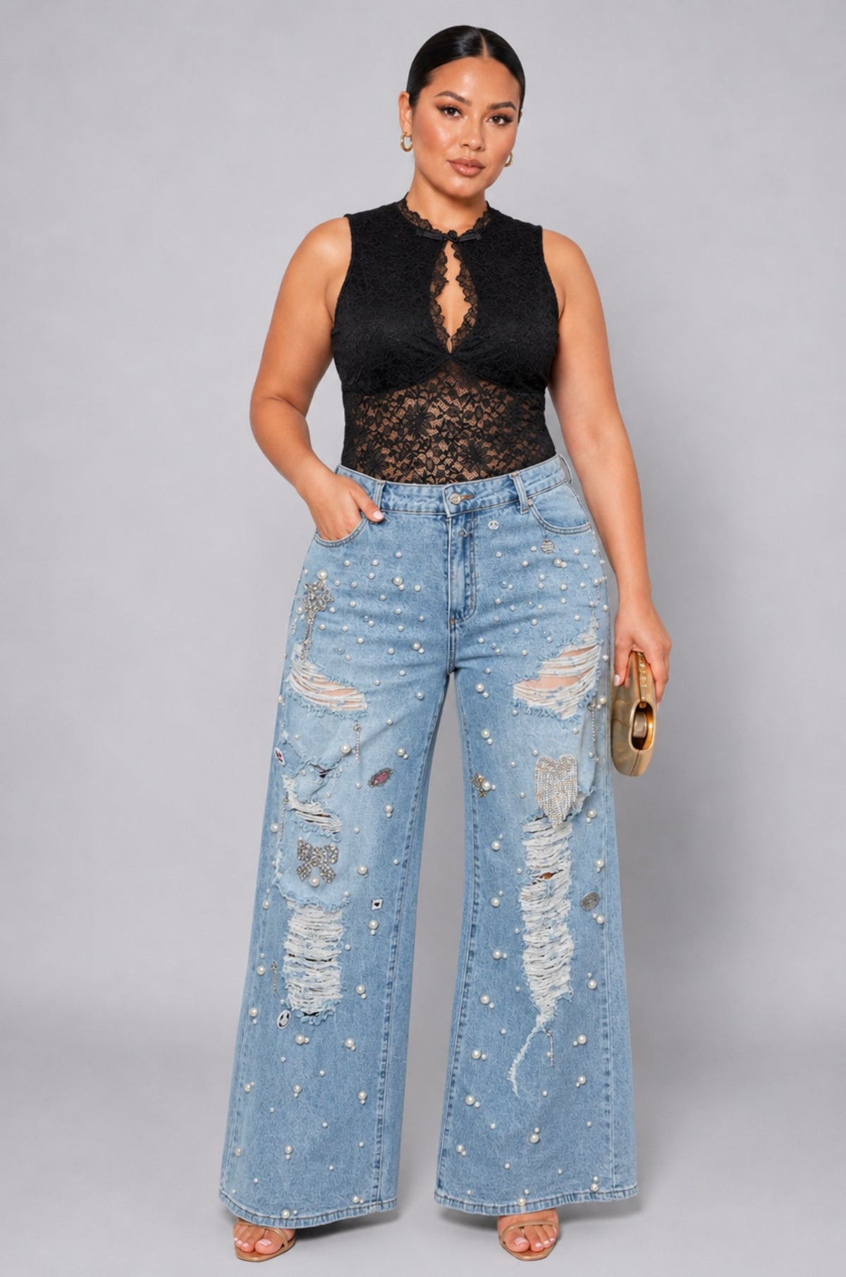Pearls Denim Pants plus