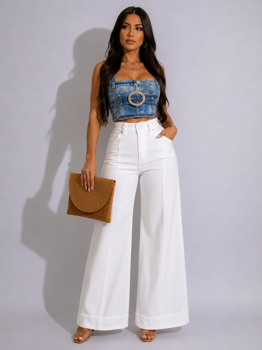 Denim Print Top