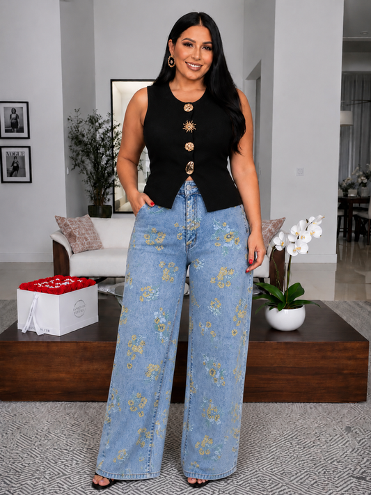 Floral Denim Pants plus